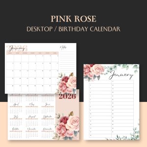Pink Rose Calendar 2026